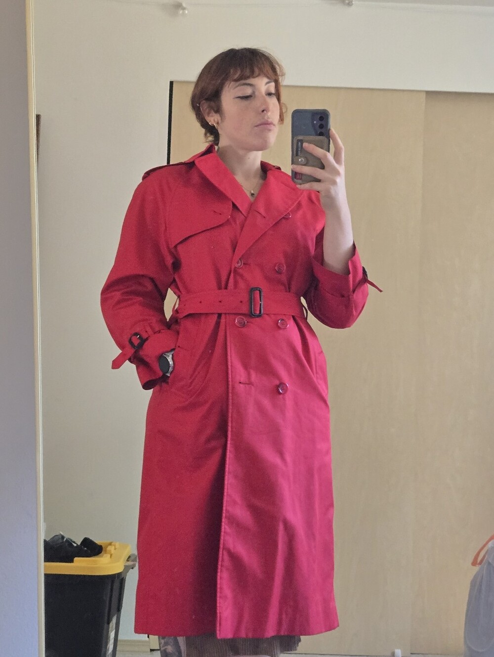 vintage red Burberry Gabardine Double Breasted Plaid Lining trench coat - Picture 8 of 14